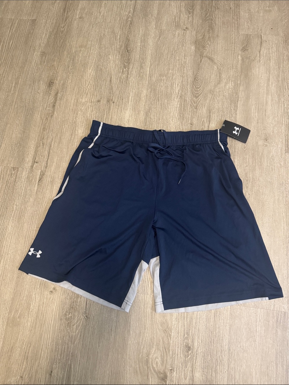 Under Armour Navy Blue Athletic Shorts with White Trim